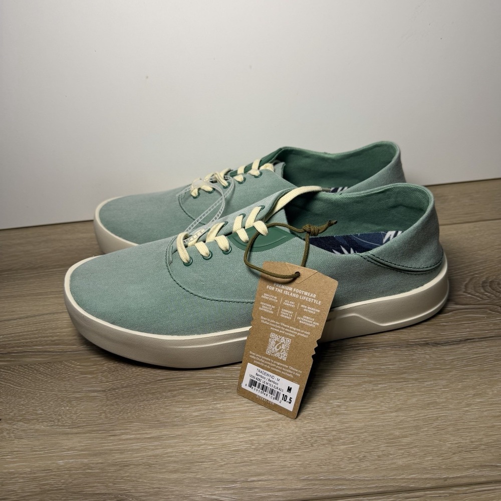 Olukai Tradewind Canvas Casual  Shoes Green Bamboo Men's Size 10.5 NWT